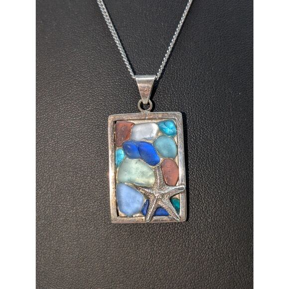Lita Sea Glass Jewelry 925 Sterling Silver Mosaic Starfish Pendant 20" Necklace - Picture 7 of 8